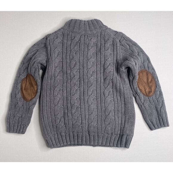 NWT Janie & Jack Gray Cable Knit Zip Cardigan Sweater w/Elbow Patches Boys 5 Yrs - Picture 4 of 5